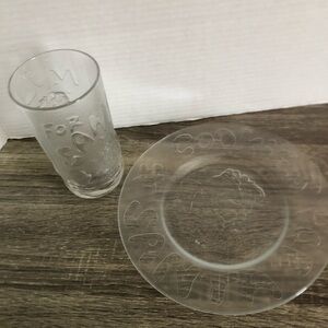 Vtg Santa Cookies and Milk Embossed Dish Set